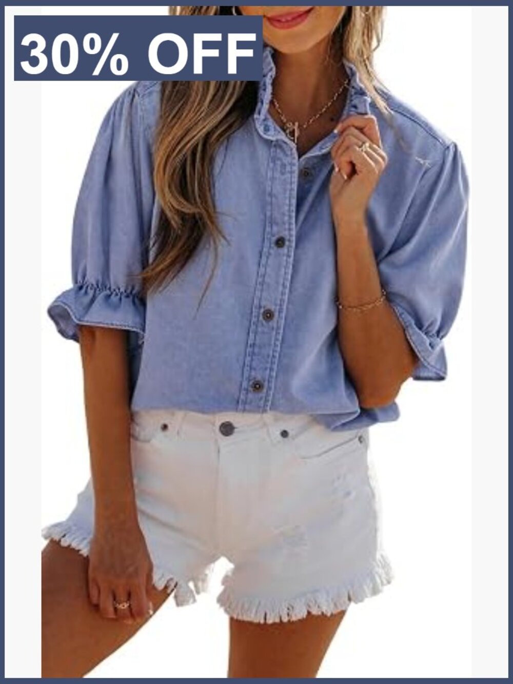 Women's Ruffle Short Puff Sleeve Tunic Top Cotton Summer Blouse
